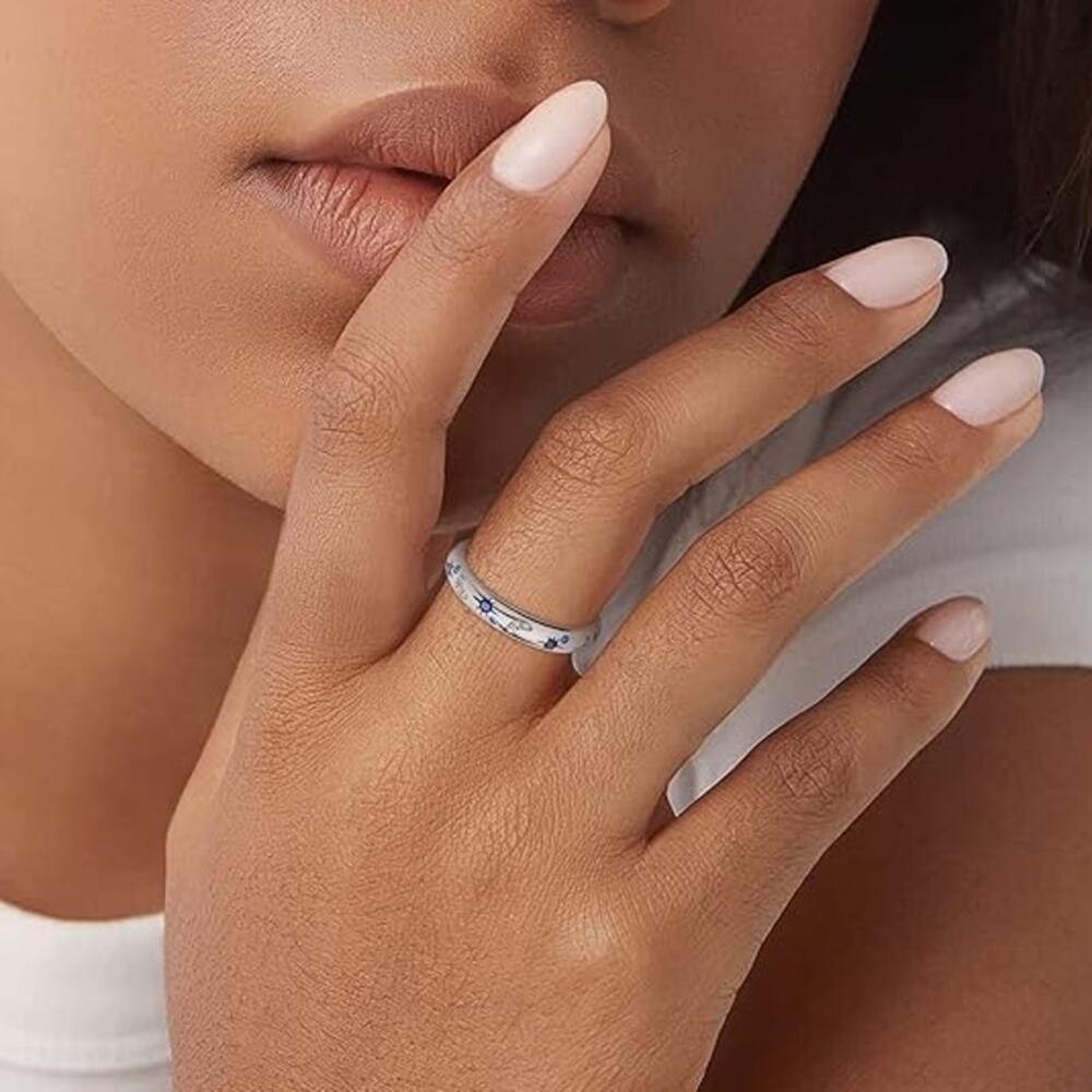 NEW Sterling Silver Dainty Moon Star CZ Band Rings Stackable Eternity Size 7 - Picture 3 of 3